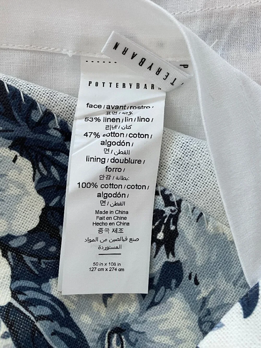 Pottery Barn 2 Blue Garden Floral Toile Curtains Drapes Linen Cotton 50x108
